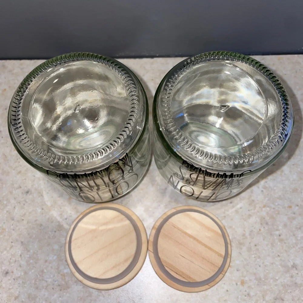 Rae Dunn Vanity Set Glass Wood Jar Containers Cotton Swabs Cotton Rounds